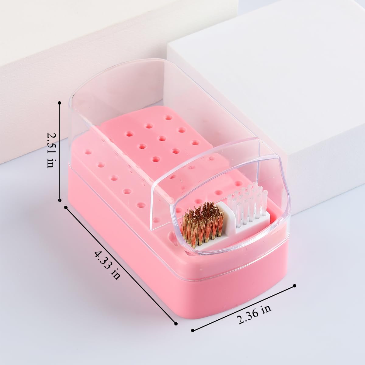 Fcozpjk 2 in 1 Pink Nail Drill Bit Holder and Nail Drill Bits Cleaner Brush Case, 30 Holes Dust-proof Nail Bit Holder Organizer