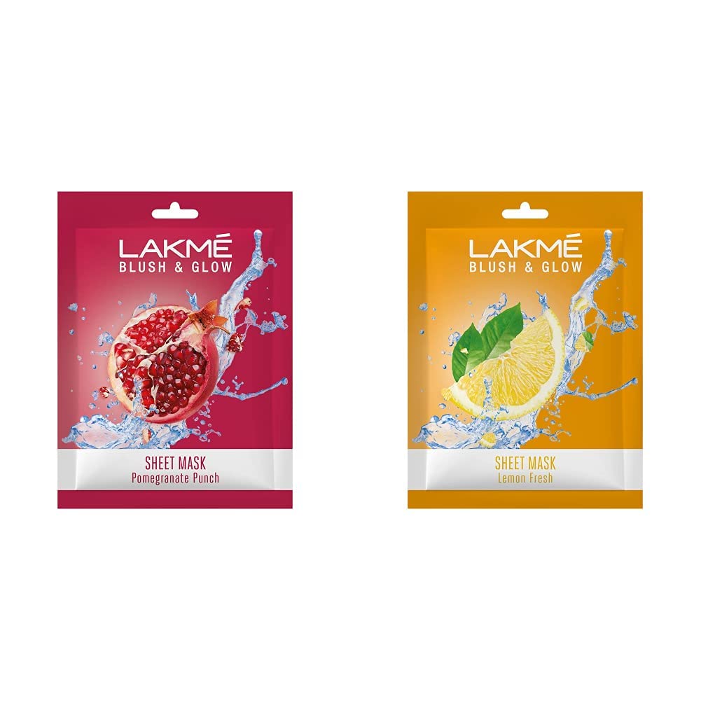Lakm Blush & Glow Pomegranate Sheet Mask, 20 Ml & Lakm Blush & Glow Lemon Sheet Mask, 20 Ml