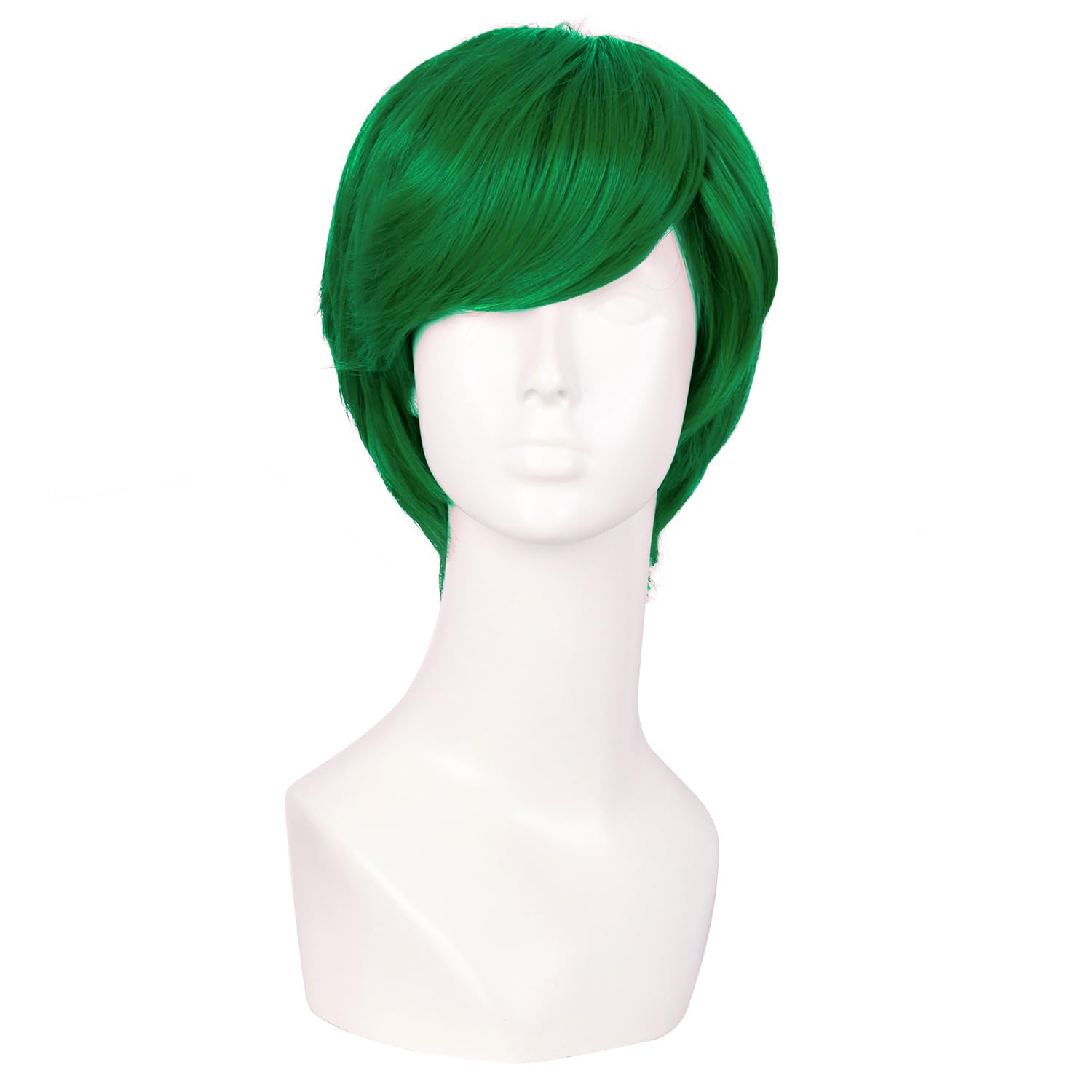 MapofBeauty 10 Inch/25 cm Side Bangs Fashion Men Short Curly Hair Cosplay Wig (Grass Green)