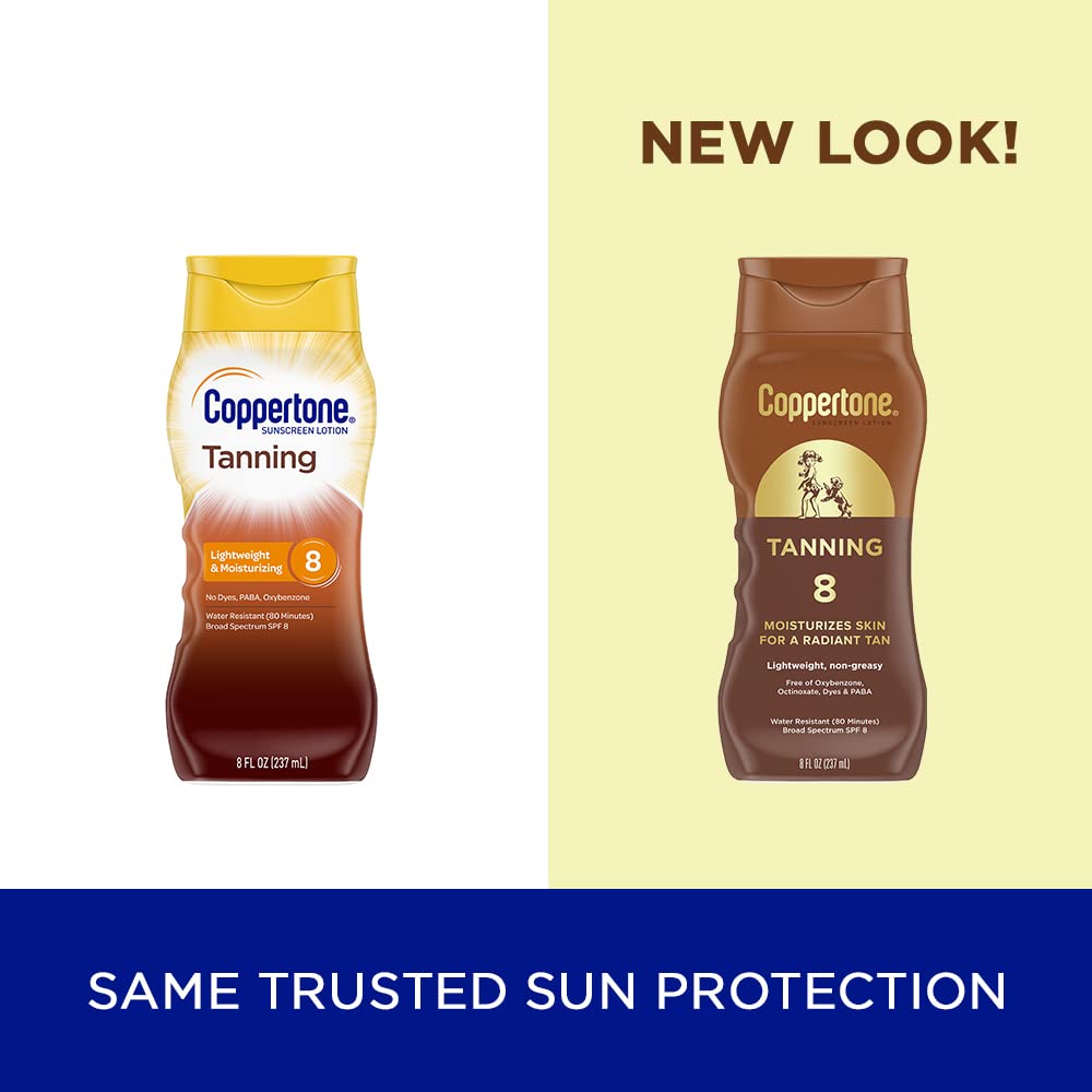 Coppertone Tanning Sunscreen Lotion, Antioxidant, Water Resistant Body Sunscreen Spf 8, Broad Spectrum Spf 8 Sunscreen, 8 Fl Oz