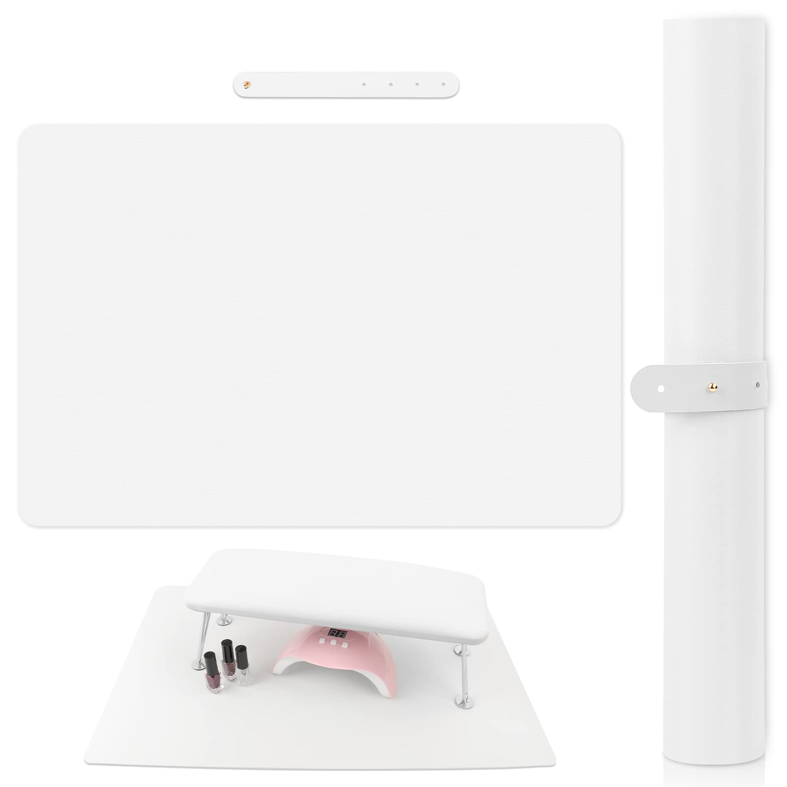 (MAT ONLY) White Nail Art Table Mat, Foldable Nail Art Hand Rest Pad for Nail Arm Rest Cushion, Soft Microfiber Leather Nail Mat
