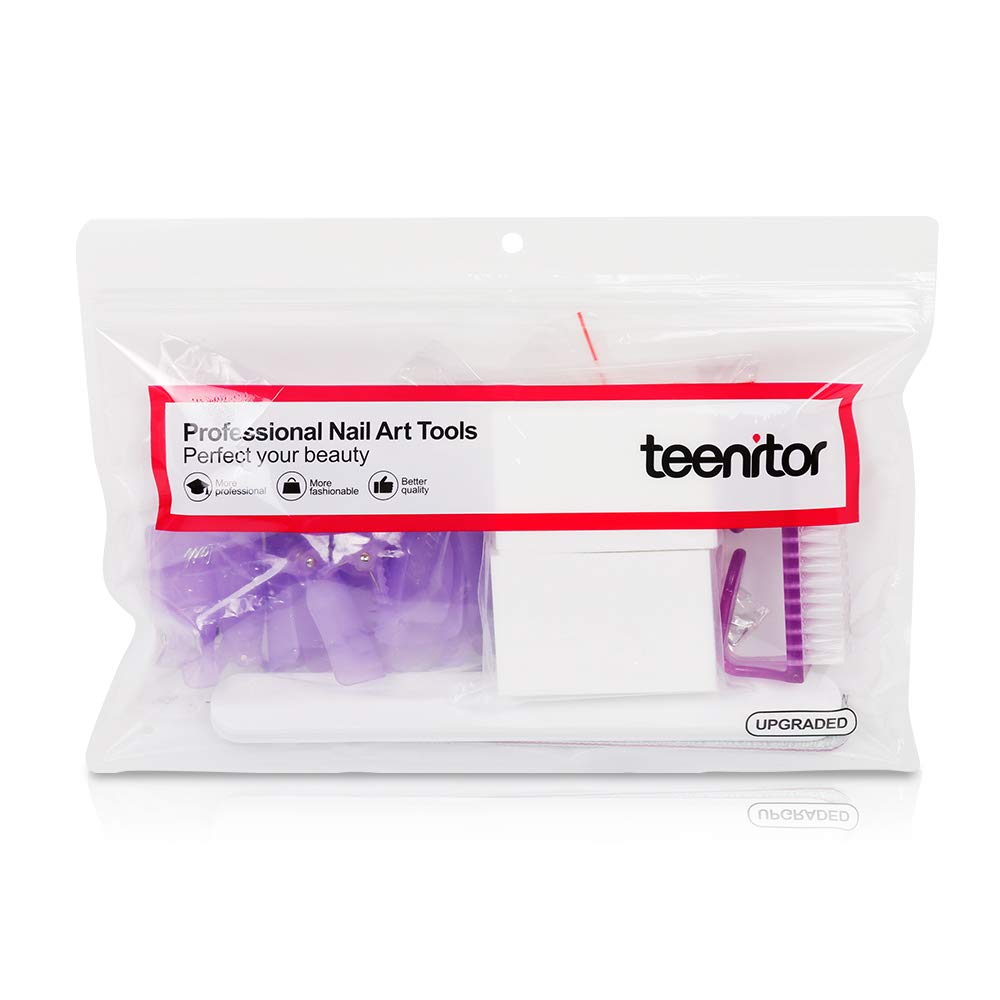 Teenitor Nail Polish Gel Remover Tools Kit With Nail Clips Nail Remover Pads Cuticle Pusher Nail Brushes Nail File Grits 120/180