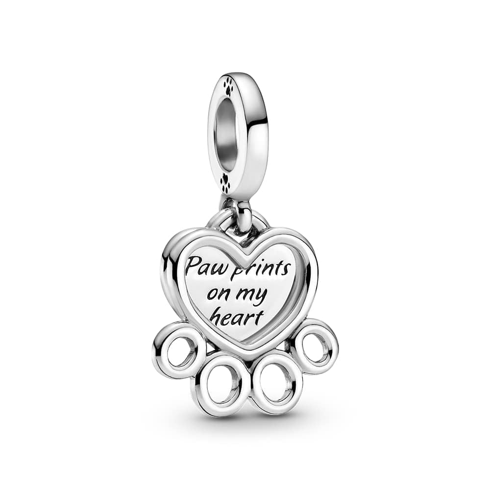PANDORA Hearts & Paw Print Dangle Charm - Compatible Moments Bracelets - Jewelry for Women - Gift for Women - Made with Sterling