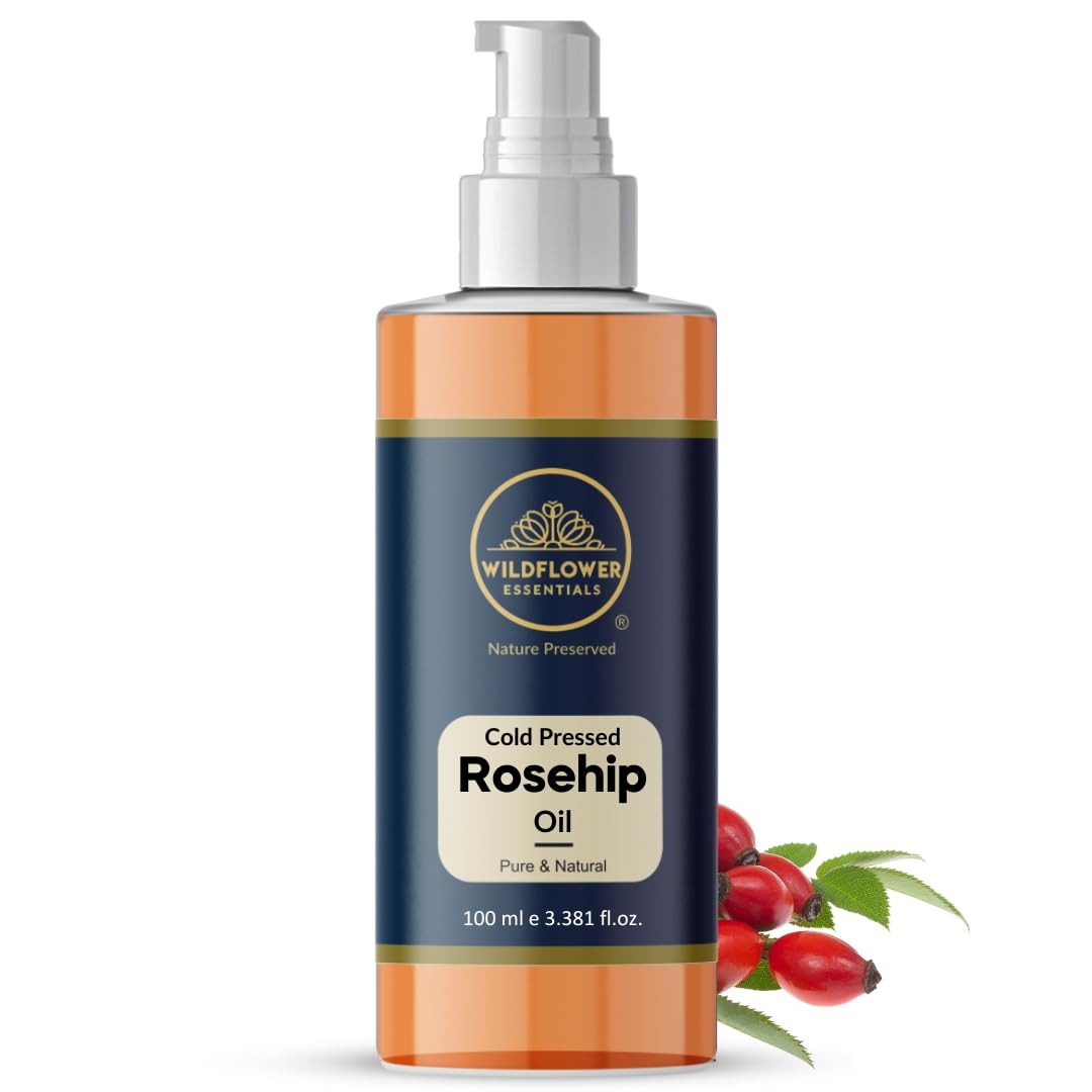 Wildflower Essentials Rosehip Oil For Face Wrinkles,Under Eye Fine Lines, Hydrates Brightens Skin,Natural Lip Balm,Hair Loss For