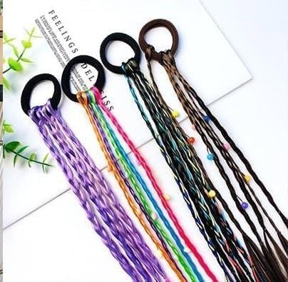 (2Pcs) Colorful Braid Extensions Hair Band Braids With Rubber Bands Bows Color String Wrap Braided Vibrant Navratri Look Girl A