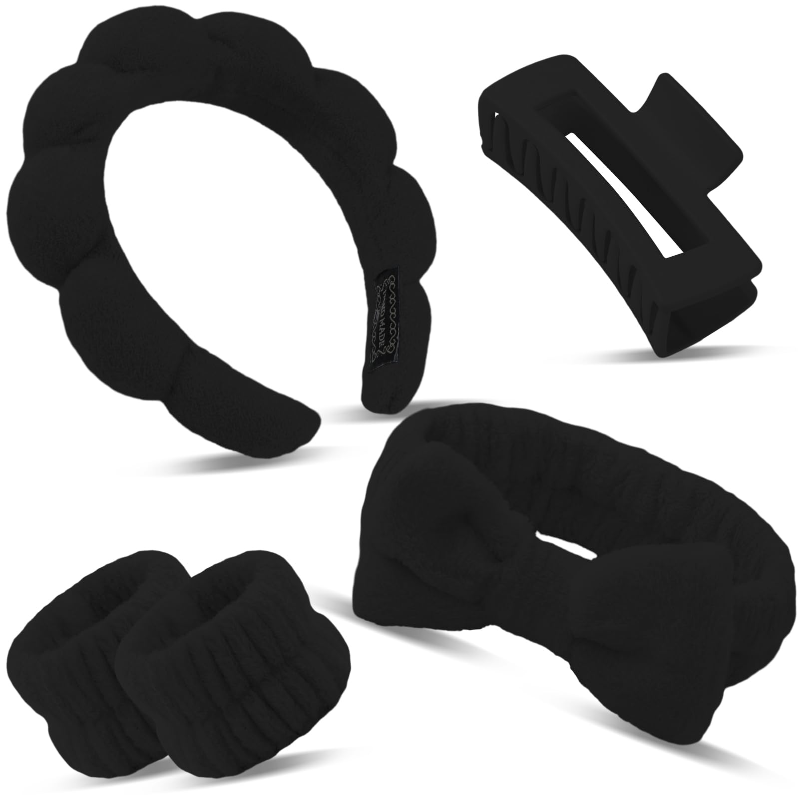 Canitor Spa Headband Wrist Bands Set with Hair Clips Skincare Skin Care Makeup for Washing Face Red Gifts for Women Preppy Tween