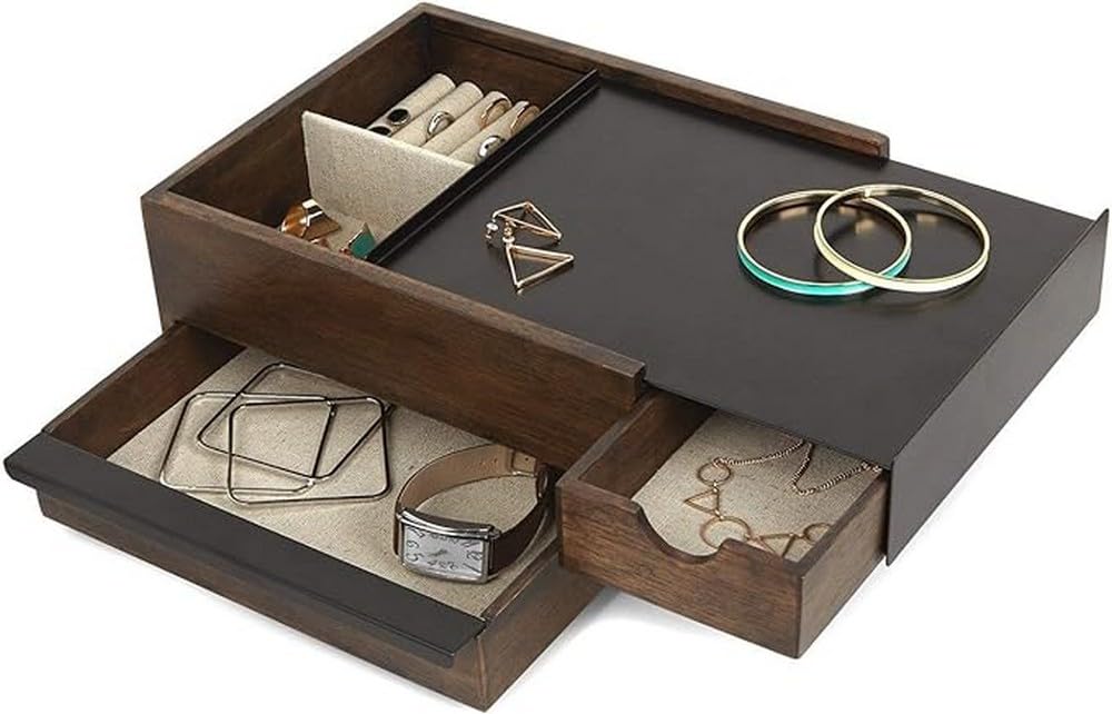 Umbra Stowit Jewelry Box - Modern Keepsake Storage Organizer with Hidden Compartment Drawers for Ring, Bracelet, Watch, Necklace