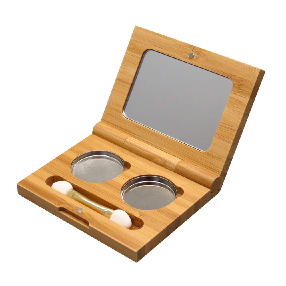 1 Piece Bamboo Empty Eye Shadow Case Box Double Grid Tinplate Palette Pans Bamboo Eyeshadow Case Magnetic Eyeshadow Palette Cosm