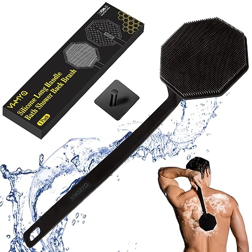 Silicone Back Scrubber For Shower, New Upgrade Long Handle Silicone Body Scrubber & Hook, Back Scrubber For Shower Exfoliating A