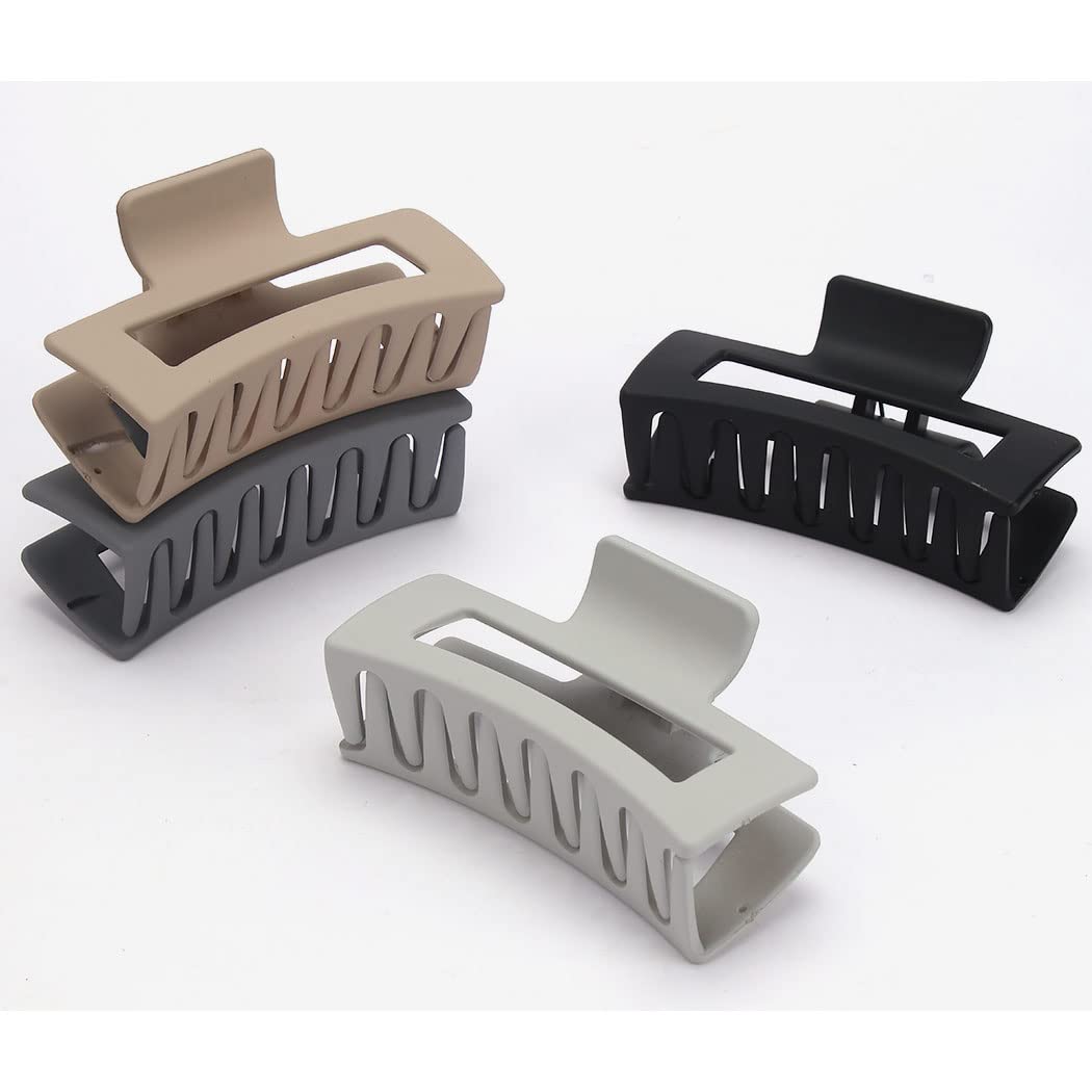 Canitor 4 PCS Claw Clips for Thick Hair Matte Hair Clips Grey Hair Claw Clips Rectangular Hair Clips for Women Barrettes French