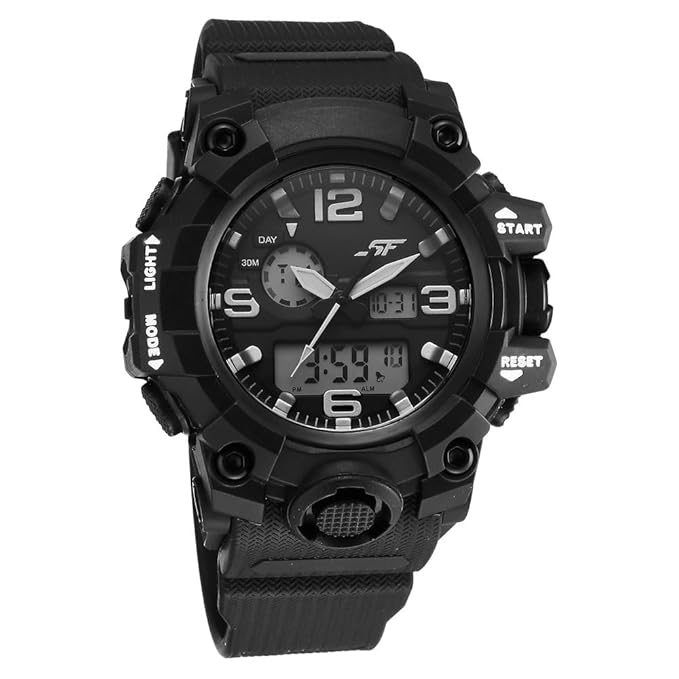 Sf Sparq Quartz Analog Digital Black Dial Black Polyurethane Strap Watch For Men - 77129Pp01W