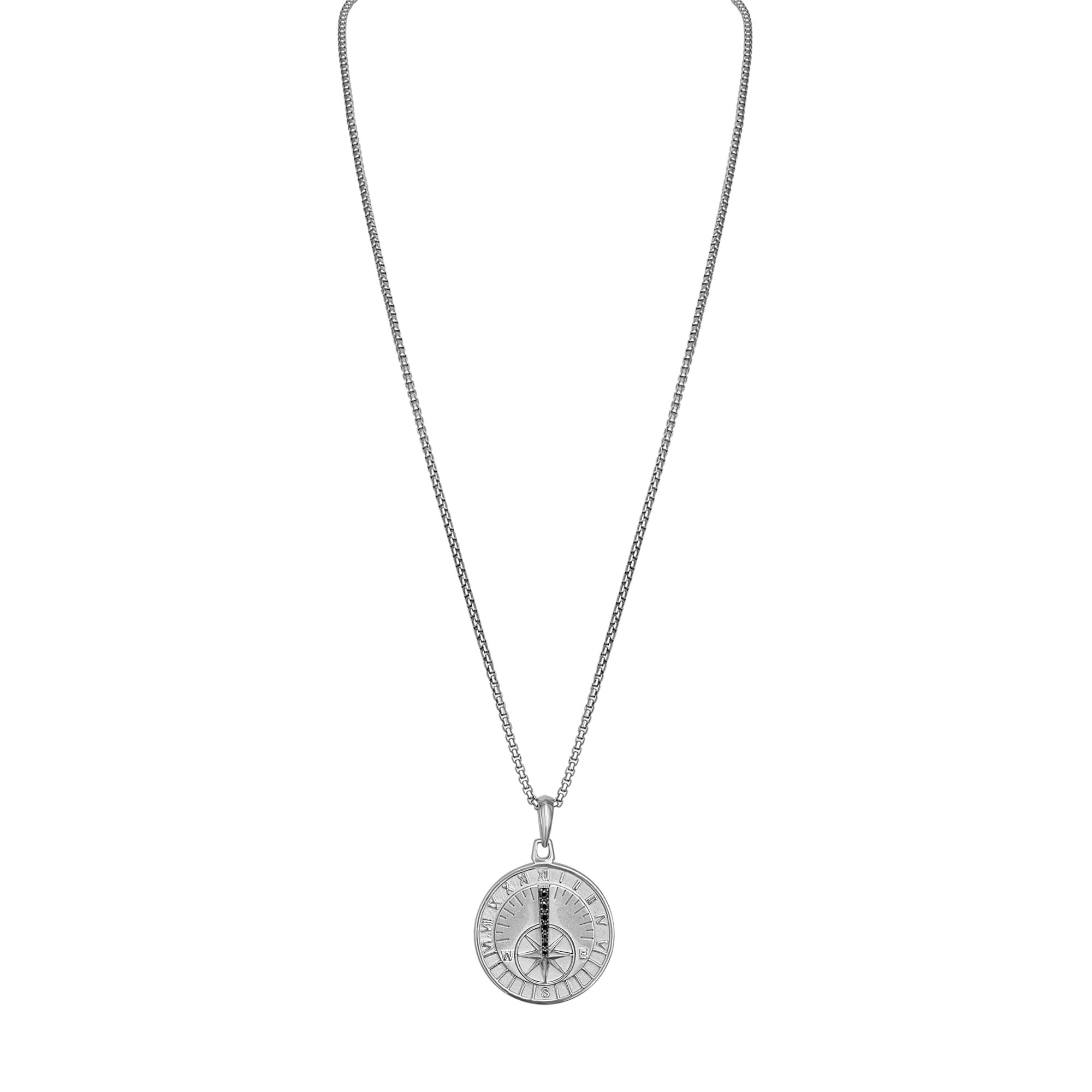 Bulova Mens Jewelry Rhodium-Plated Sterling Silver Silver-Tone Pendant, 7 Full-Cut Black Diamonds Totaling 0.17 Cttw. Rounded B