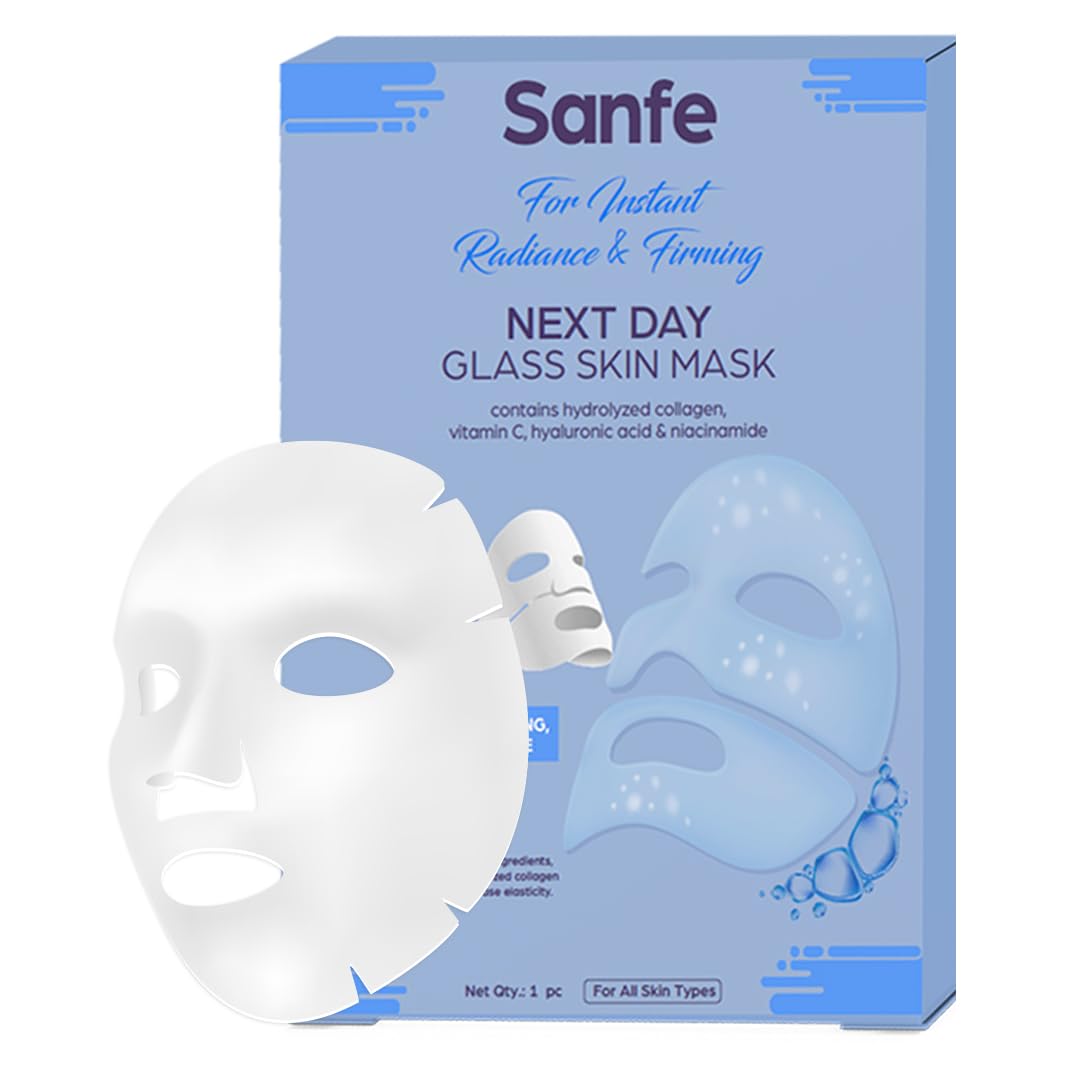 Sanfe Next Day Glass Skin Mask | For Deep Hydration, Firming, Pore Minimizing, Detan & Radiance | Turns Transparent, Contains Hy