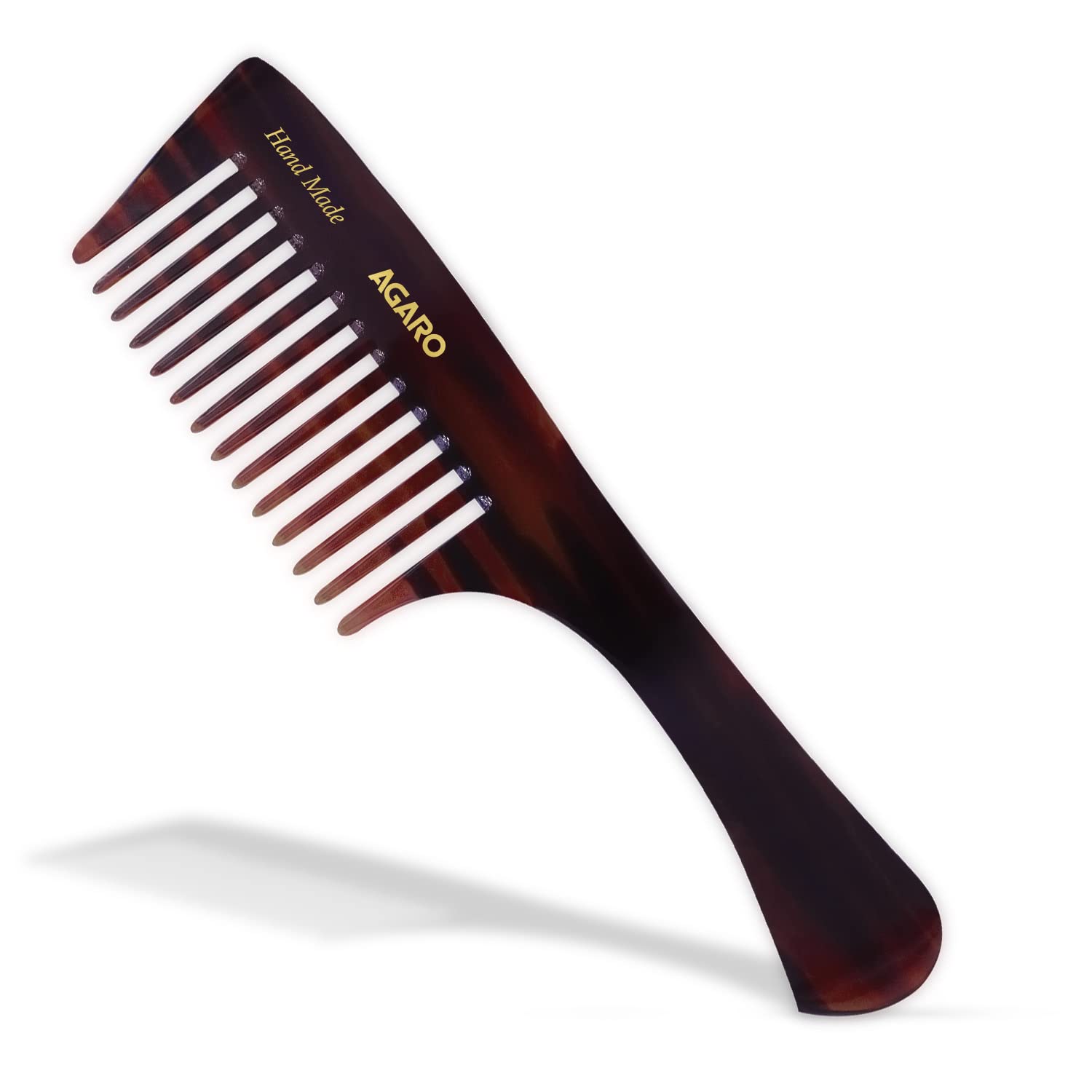 Agaro Hand Made Comb With Handle, Compact With Wide Tooth, Smooth Rounded Teeth, Hair Styling, Grooming, Brushing,Dressing, Cell