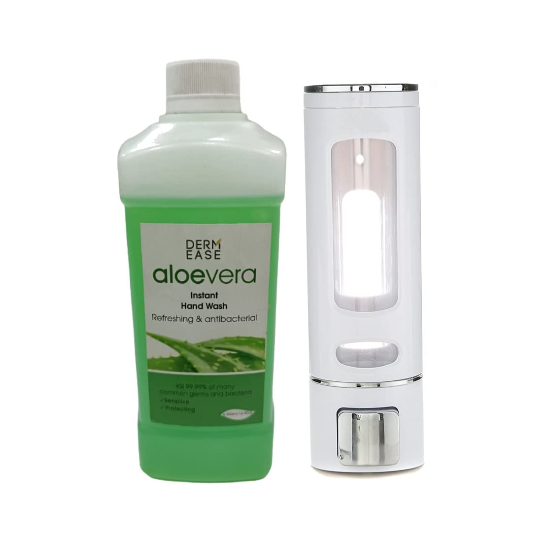 Derm Ease Hand Wash With Goodness Of Aloevera And Glycerin With Wall Dispenser Combo 500Ml Bottle