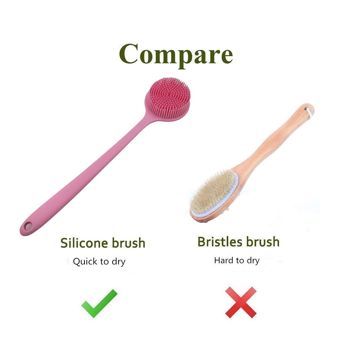 Cinlitek Silicone Body Scrubber, Long Handle Back Scrubber For Shower, Silicone Body Brush Shower Scrubber For Body, Shower Srus