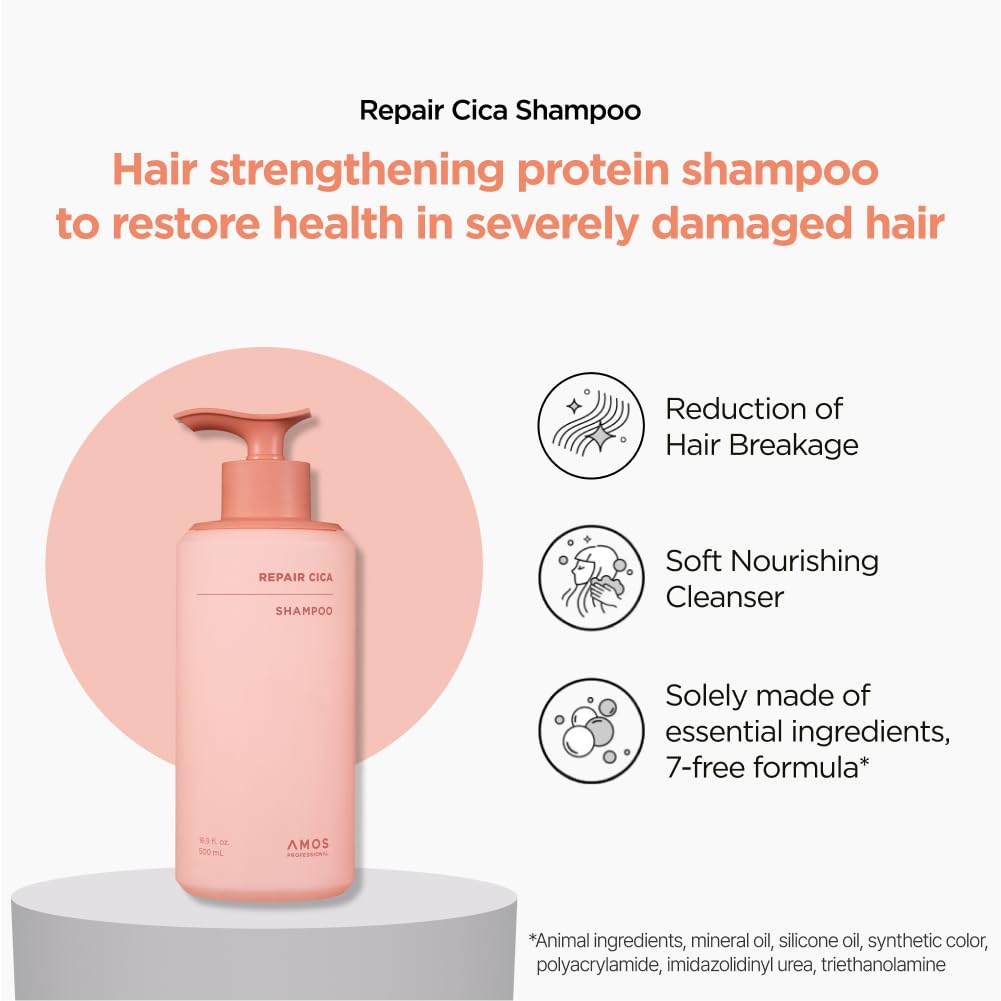 AMOS PROFESSIONAL Repair Cica Shampoo l Repairs, Strengthens, & Nourishes for Split Ends & Breakage, Reverse Hair Damage from Bl