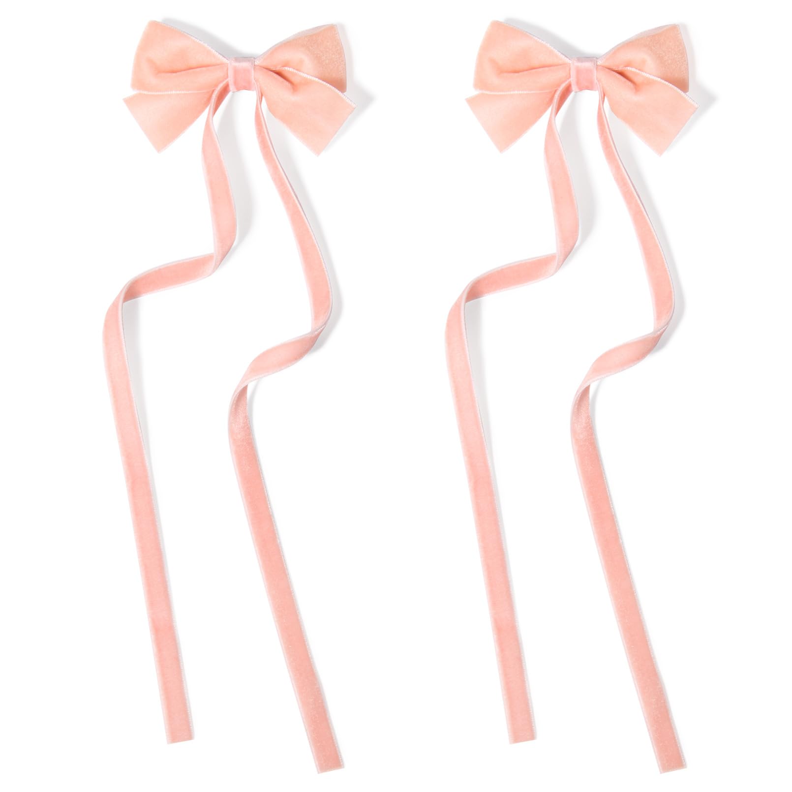 2Pcs Velvet Hair Bows Ribbon Hair Clip Pink Ponytail Holder Accessories Slides Metal Clips Hair Bow For Women Girls Toddlers Tee