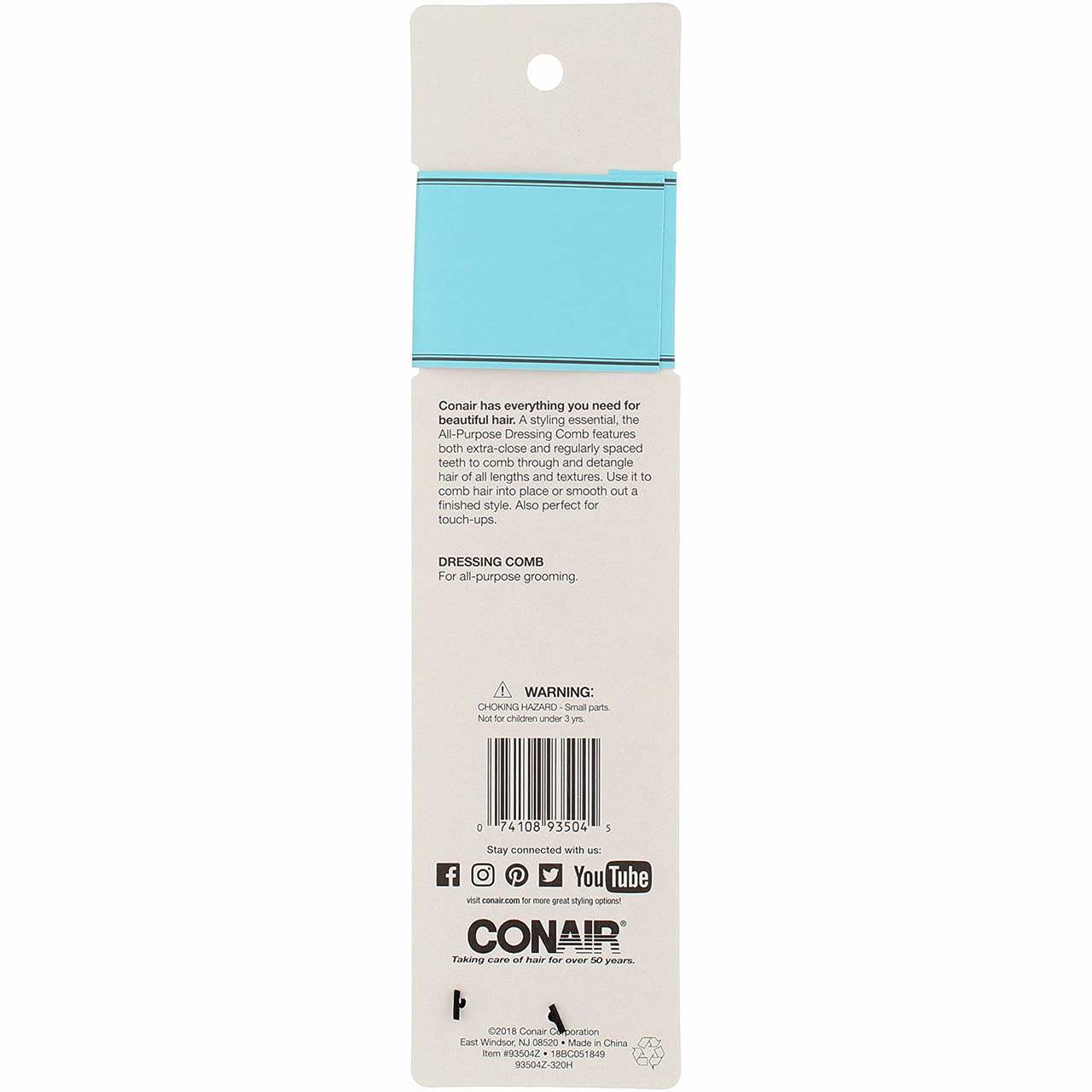 Conair Dressing Comb - 1 Count, Black, Model 074108935045