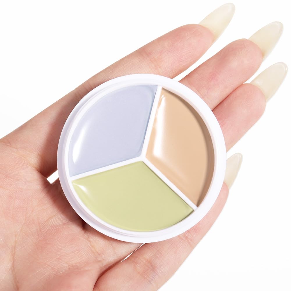 Kaely Tri Color Concealer Pot,Color Correcting Concealer For Dark Circles Spots,3 Color Cream Concealer Full Coverage,Foundation