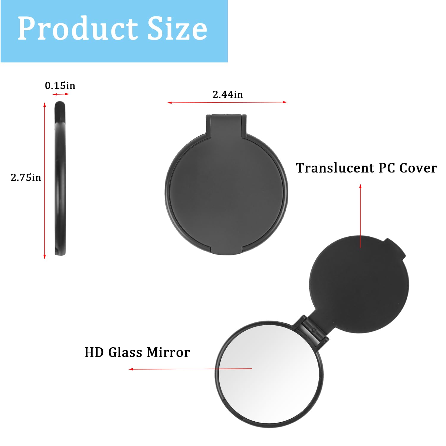 50 Pack Mini Compact Mirror Bulk Round Makeup Mirror, Compact & Travel Mirrors Small Folding Mirror Portable Pocket Mirror for P