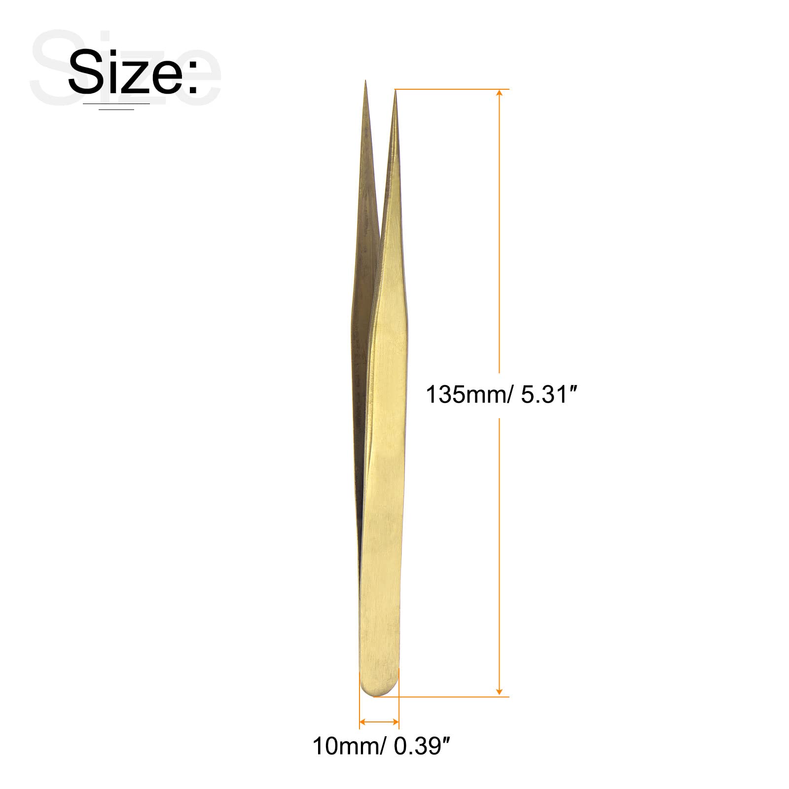 Uxcell Non-Magnetic Straight Tip Tweezer Anti-Static Stainless Steel Precision Tweezer For Eyelash Extensions Volume Gold Tone