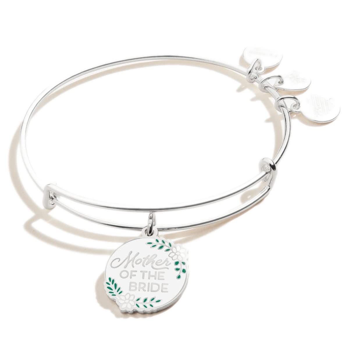 Alex and Ani Bridal Expandable Bangle for Women, Mother of the Bride Charm, Shiny Silver Finish, 2 to 3.5 in