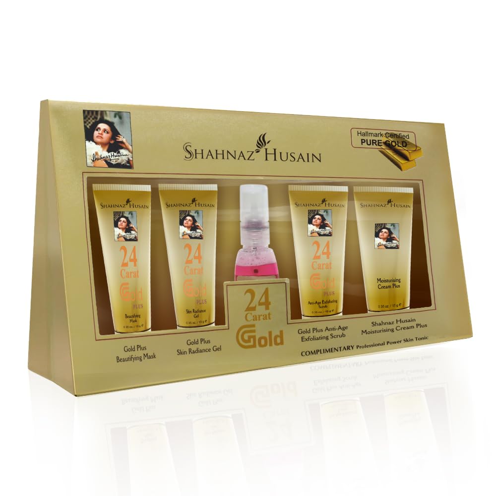 Shahnaz Husain Gold Facial Kit For Instant Glow With 24K Pure Gold | 4 Easy Steps With Complimentary Skin Tonic,( 40G+15Ml )