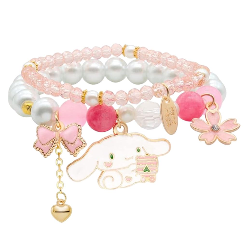 Sannidhi Crystal Bracelet For Girls Stylish Double Layer Pearl Crystal Bead Jewelry With Cute Pendant Elastic Charm Bracelet For