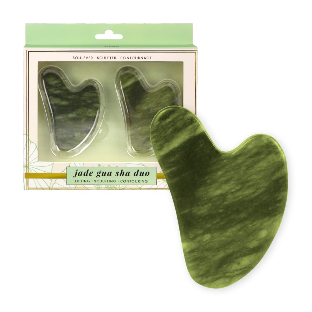 Lindo Jade Gua Sha Duo - Facial GuaSha Contour Massager Tool, 100% Natural Jade Stone, Quality Beauty Face Tool, Lifting, Sculpt