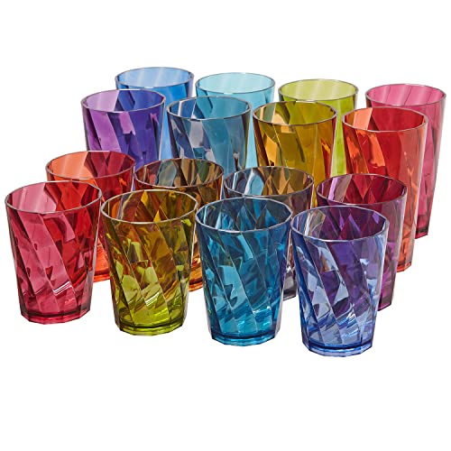 Us Acrylic Optix 16-Piece Plastic Stackable Tumblers In Jewel Tone Colors 8 Each: 14-Ounce Rocks And 20-Ounce Water Drinking Cup