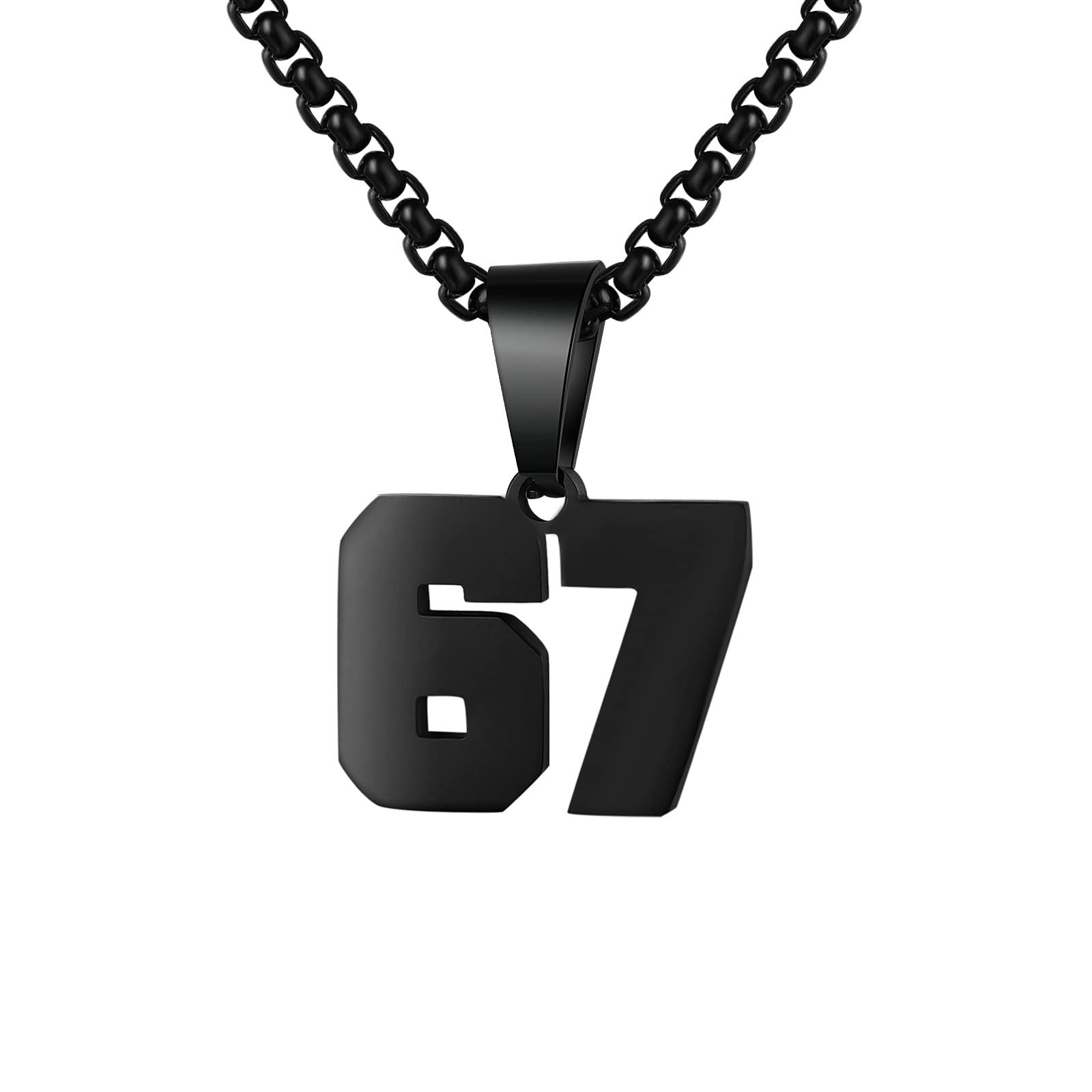 Number Necklaces Personalized Necklaces Black Initial Number Pendant Stainless Steel Chain Movement Necklaces for Men Women (67)