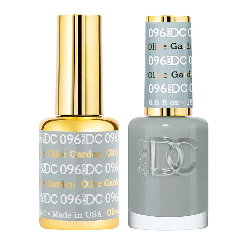 DND DC Gel Polish Set, Green Collection, UV/LED Gel Polish and Air Dry Nail Lacquer, Matching Chip-Free Polish Duo, 096 Olive Ga