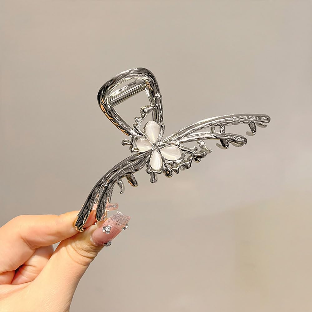 Sliver Butterfly Hair Clips - 4 Inch Metal Hair Claw Clips, Perfect Big Jaw Hair Clamps For Women And Lady,Strong Hold, Fashion