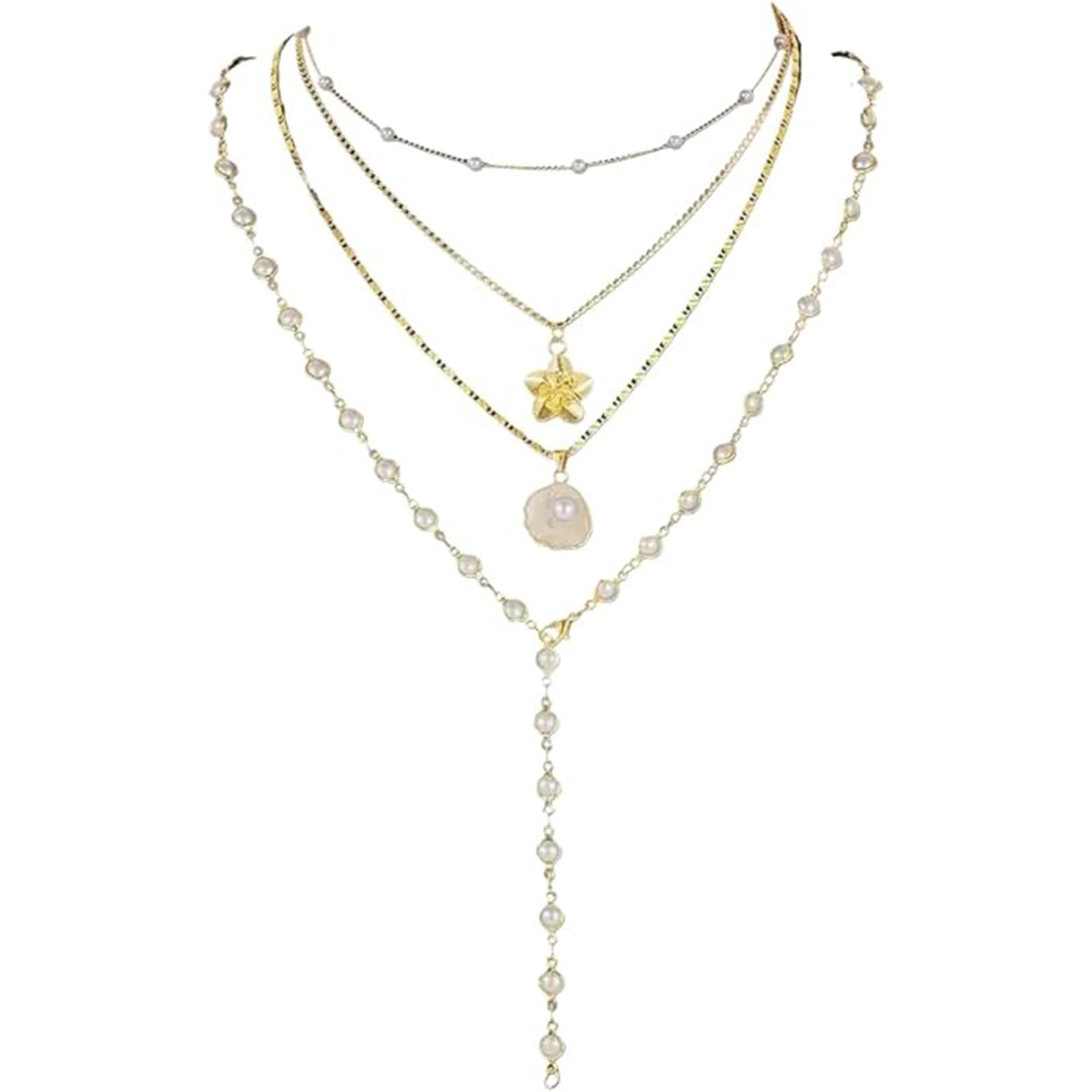 Layered Necklace For Women, Pearl Long Necklace Chain For Stylish Fashion, Elegant Layered Chain With Shell Accents, Perfect For