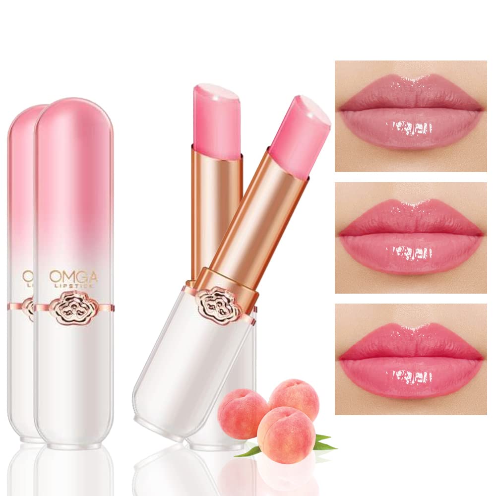 BINGBRUSH 2 Pcs Peach Color Changing Lipstick Queen,PH Mood Long Lasting Labiales Lip Gloss Lip Balm Tinted Magic Lip Stain Make
