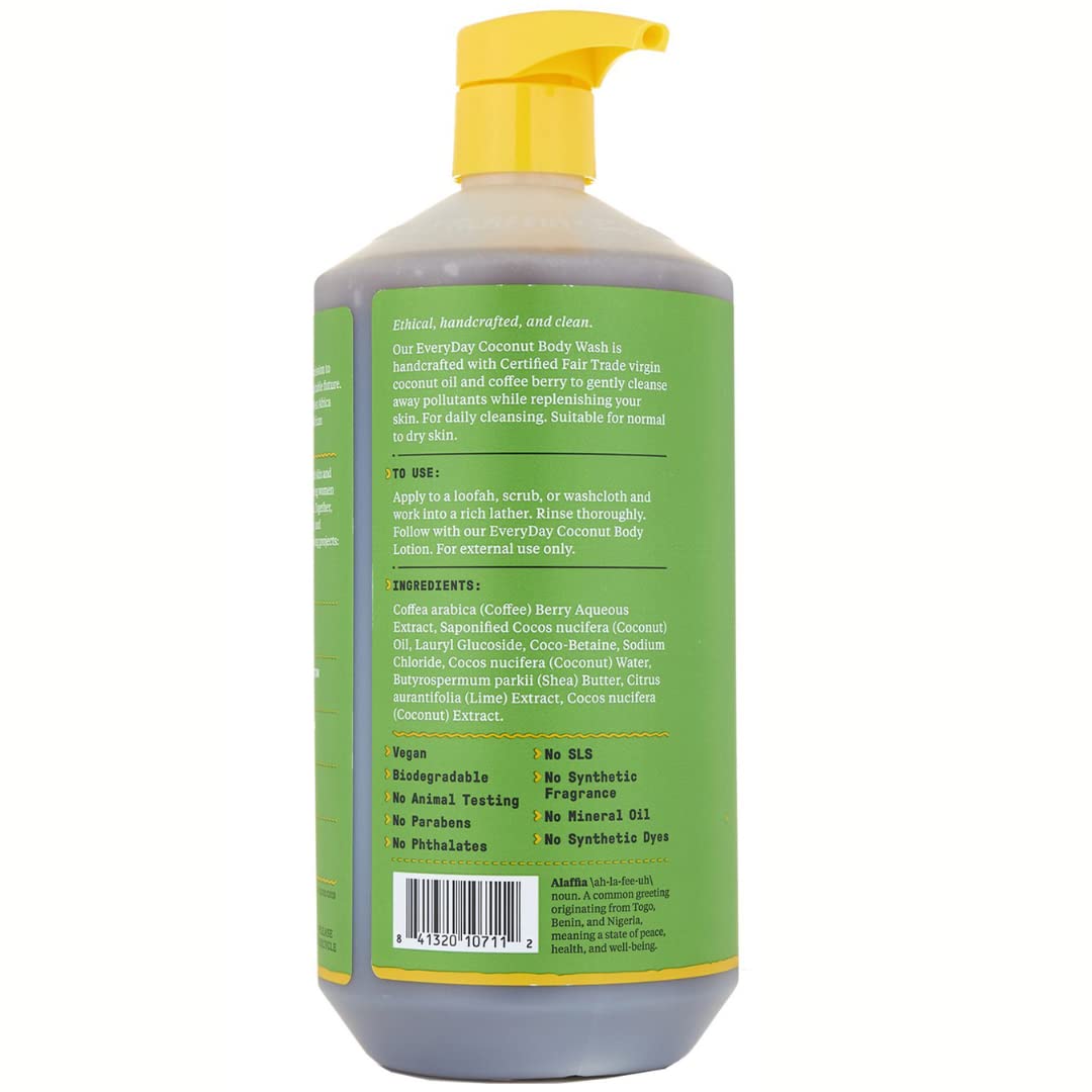 Alaffia EveryDay Coconut Body Wash - Normal to Dry Skin, Helps Gently Moisturize and Cleanse Toxins and Grime, Fair Trade, Cocon