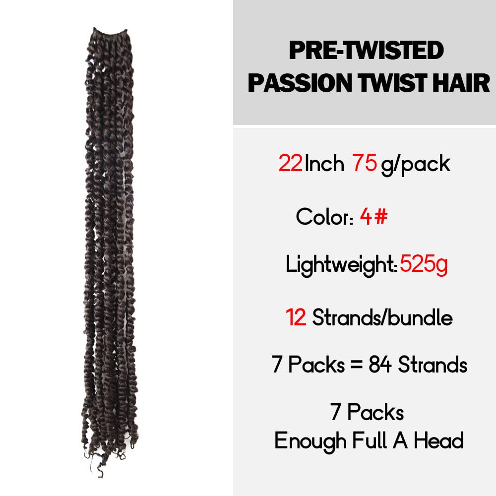 Wudas Long Passion Twist Hair 22 Inch Pre-Twisted Passion Twists Crochet Hair Brown Pre-Looped Synthetic Crochet Braids (7 Packs