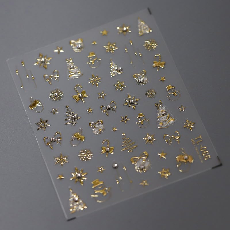 FBABFBUO Christmas Nail Art Stickers - Luxury Gold Snowflake & Xmas Tree 5D Decals for Manicure Decor - Model sa782