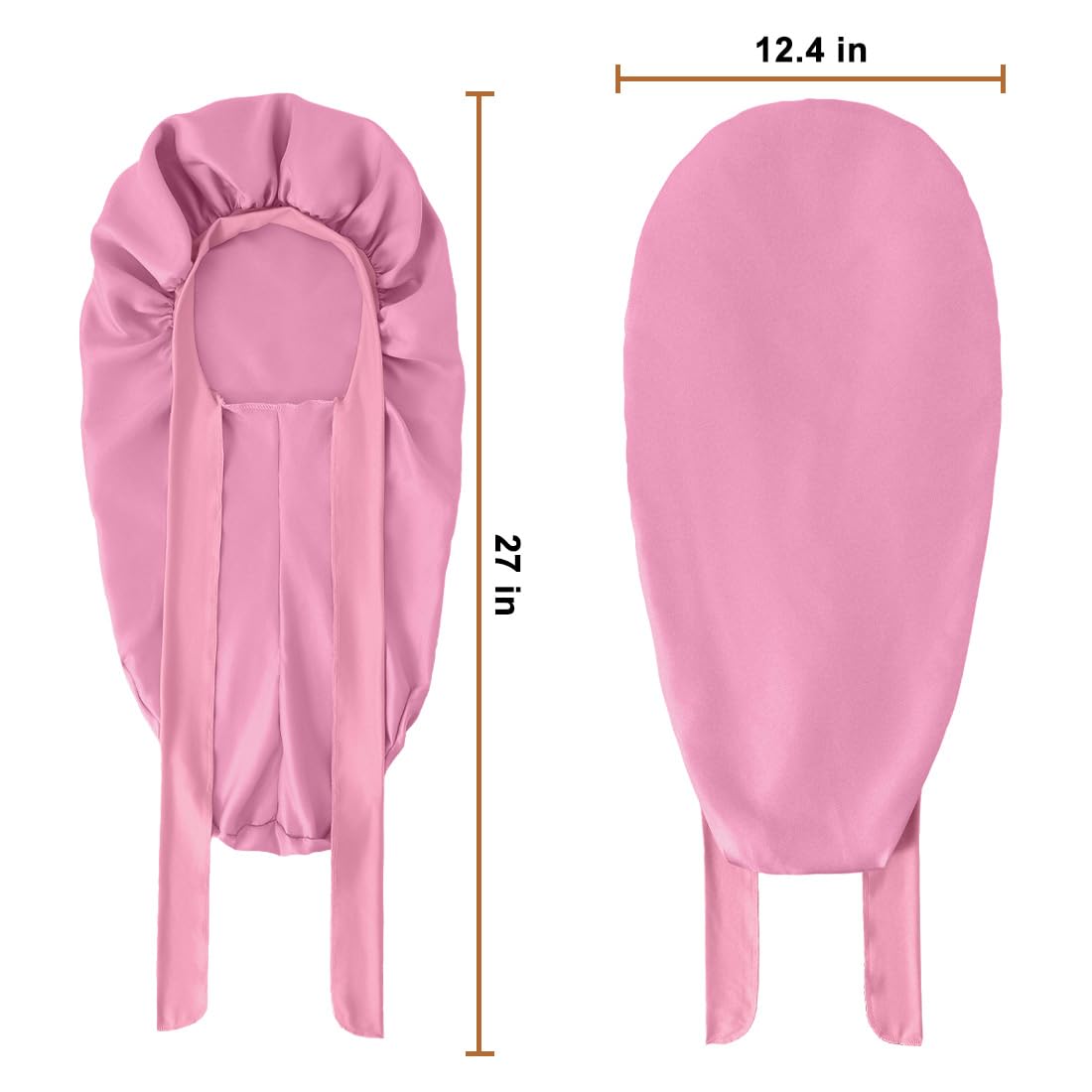 Long Satin Bonnet For Sleeping, Satin Lined Braid Bonnet With Elastic Band, Adjustable Long Strap Bonnets For Women Braids(Rose