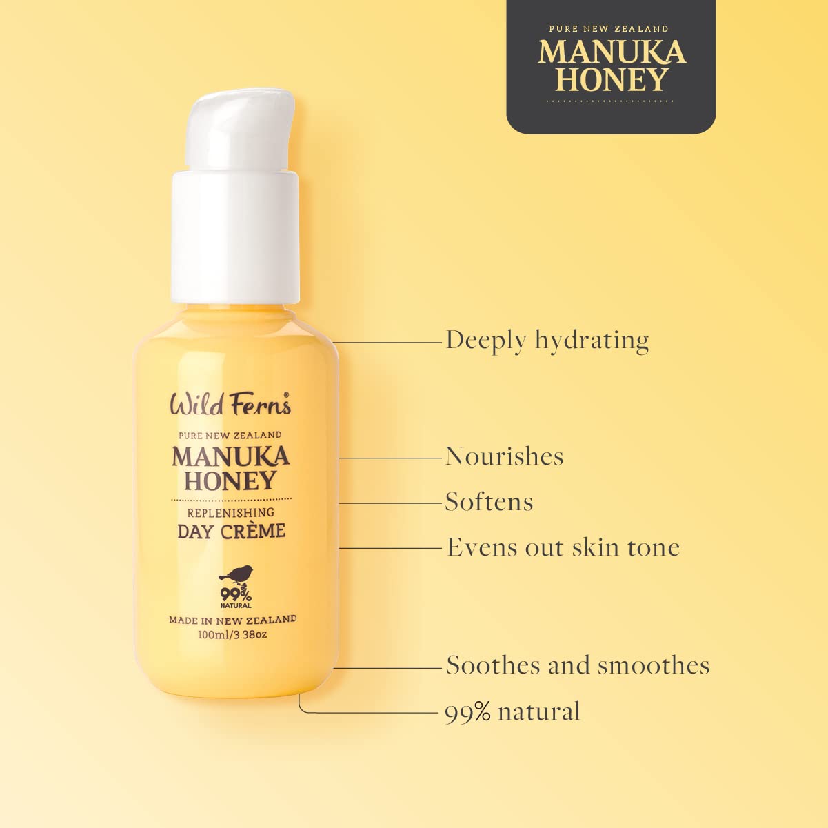 Wild Ferns Manuka Honey Replenishing Day Crme, 99% Natural, 100 Milliliters