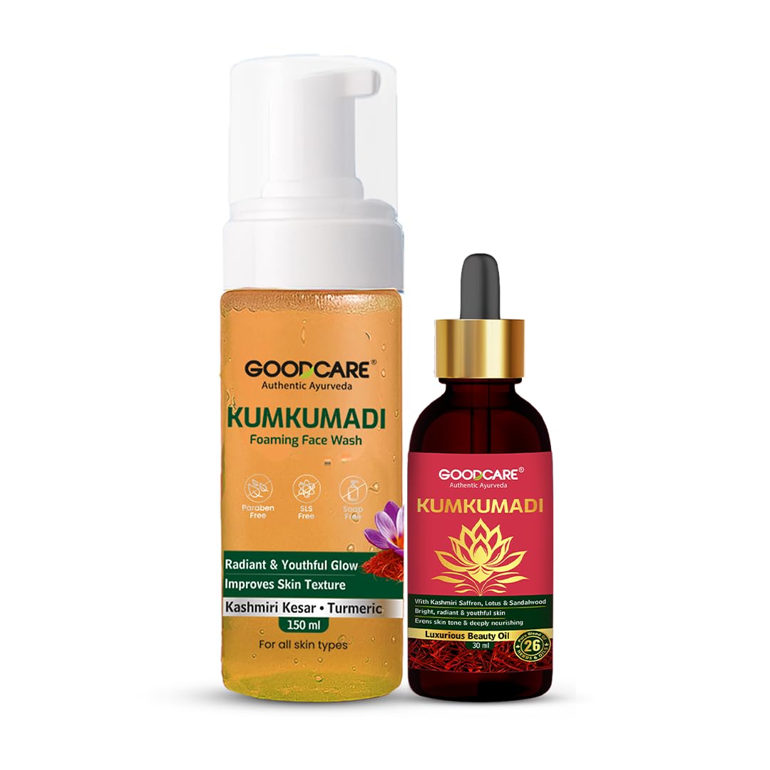Goodcare Kumkumadi Ayurvedic Skincare Combo | Gentle Foaming Face Wash + Kumkumadi Oil | Glow & Repair | Deep Cleansing | Bright