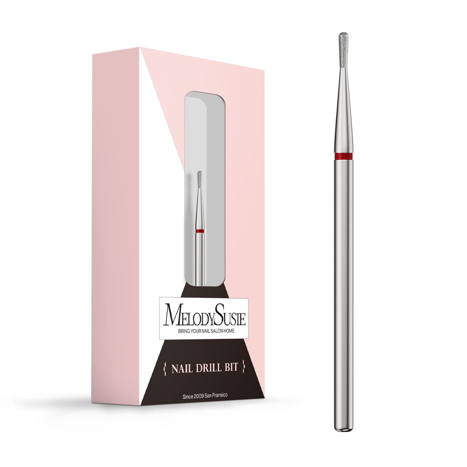 MelodySusie 1.2mm Pear Shape Cuticle Clean Nail Drill Bit 3/32 ' ', Professional Safety Carbide Diamond Under Nail Cleaner for C