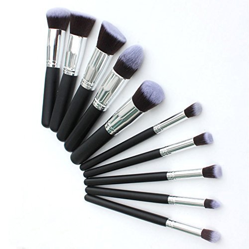 Datnasayad Makeup Brushes Set Tool Pro Foundation Blending Blush Eyeliner Face Powder Brush Kit (Silver Black Grey)