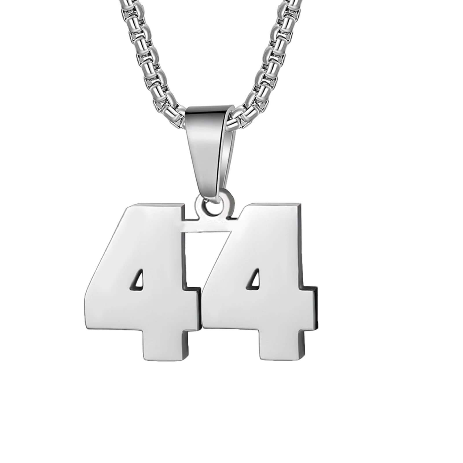 Number Necklaces Personalized Necklaces Silver Initial Number Pendant Stainless Steel Chain Movement Necklaces for Men Women (44