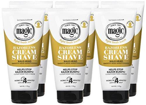 Magic Razorless Cream Shave Bald Head 6 Ounce Tube (177ml) (6 Pack)