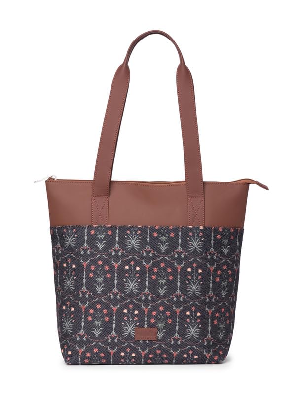 Zouk Taj Guldasta Floral Printed WomenS Jute Handcrafted Vegan Leather Multicolor Everyday Tote