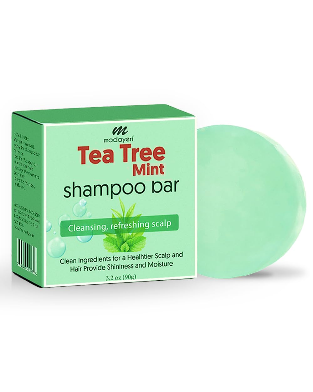 Tea Tree & Mint Shampoo Bar - Natural Hair Cleanser with Invigorating Oils, Sulfate-Free & Vegan, Suitable for All Types, Zero-W