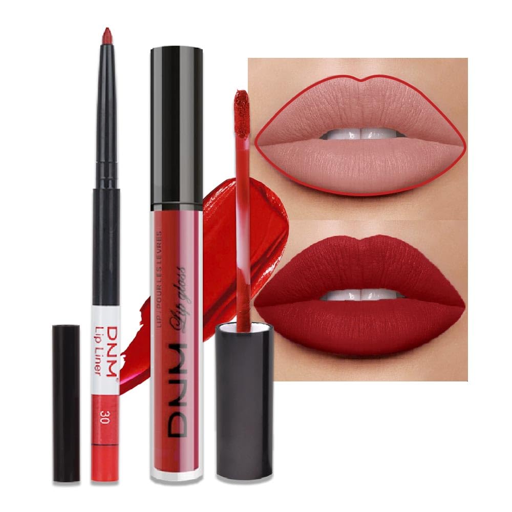 Evpct Dnm 2Pcs Dark Oxblood Red Matte Lip Liner And Lipstick Combo Lip Gloss Stains Pencil Makeup Set Women Long Lasting 24 Hour