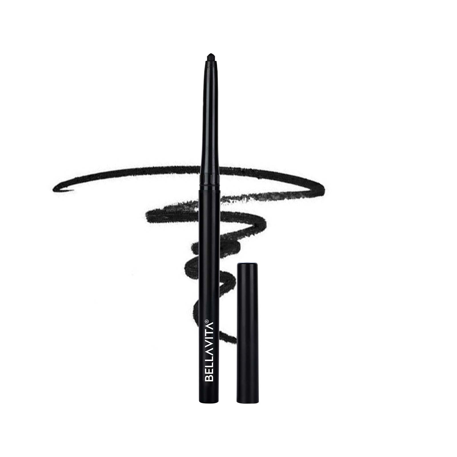 Bellavita Intense Drama Kajal Black Waterproof Smudge Proof | Long Lasting, Enriched With Vitamin E & Almond Oil | Pencil Glossy